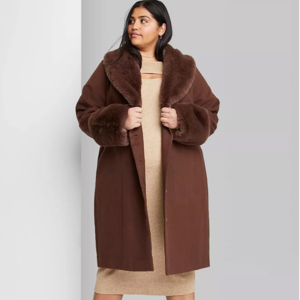 Wild Fable Fur Collar Midi Coat